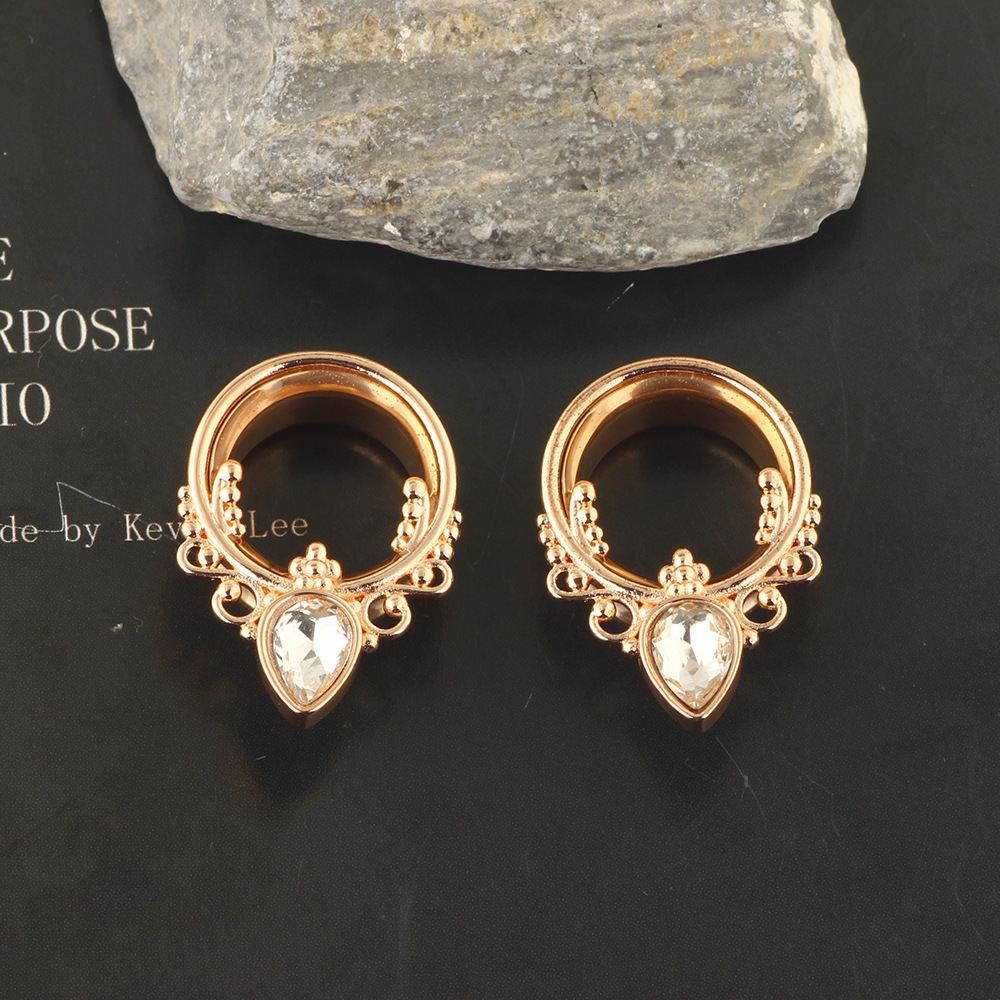 Stainless Steel Auricle Horn Ear Expander - 16mm Rose Gold Retro Crown Shape Drop Resin-Free Body Jewelry - Image 4