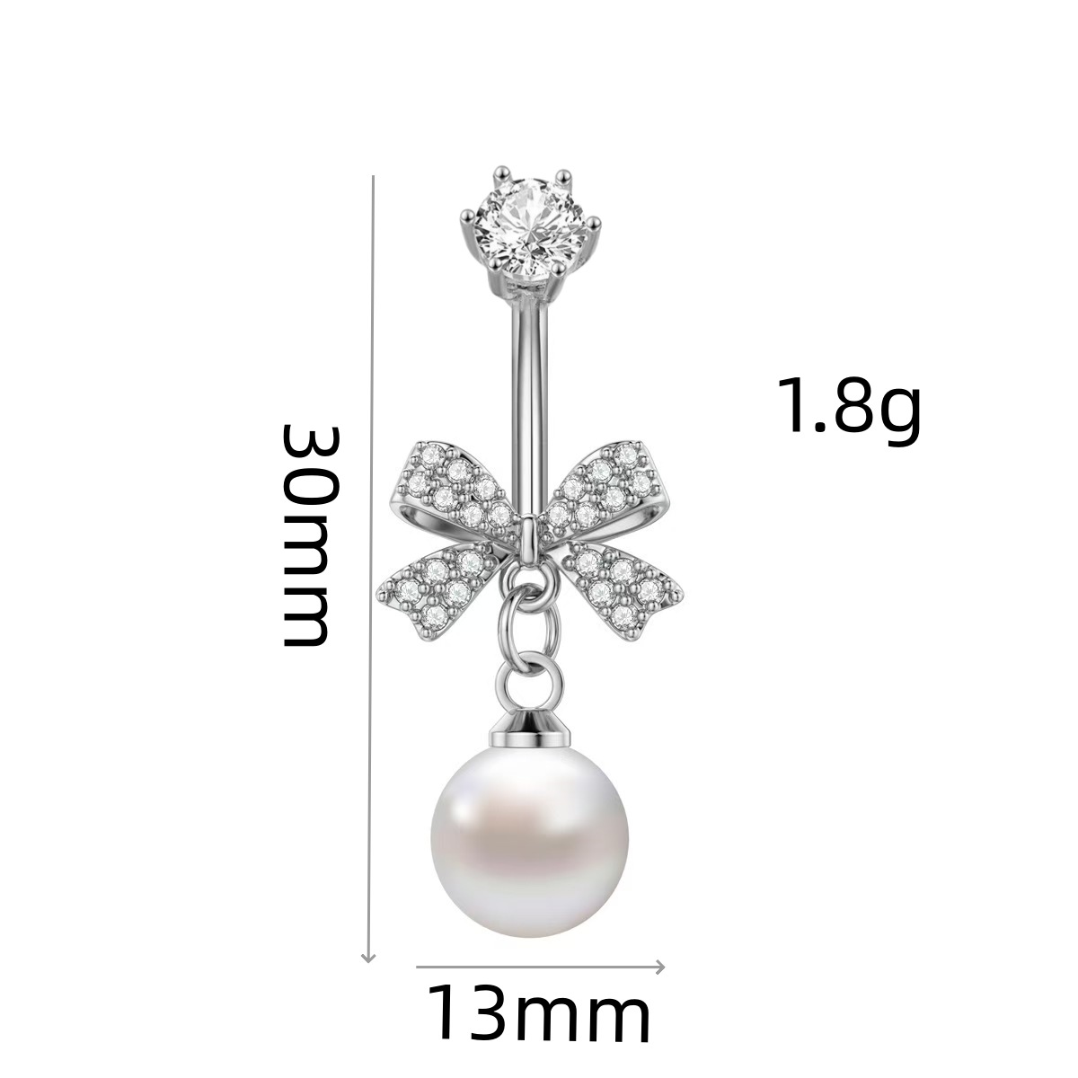 Simple Full Zircon Bow Pearl Belly Button Ring - Gold Ball, Copper Base, Summer 2025 - Image 3