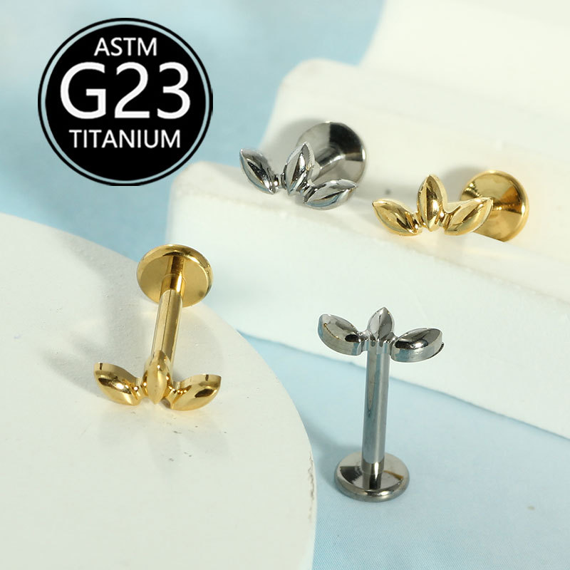 F136 Titanium 1.2mm Lip Stud Leaf Design Labret Piercing Jewelry Single Sale - Image 4