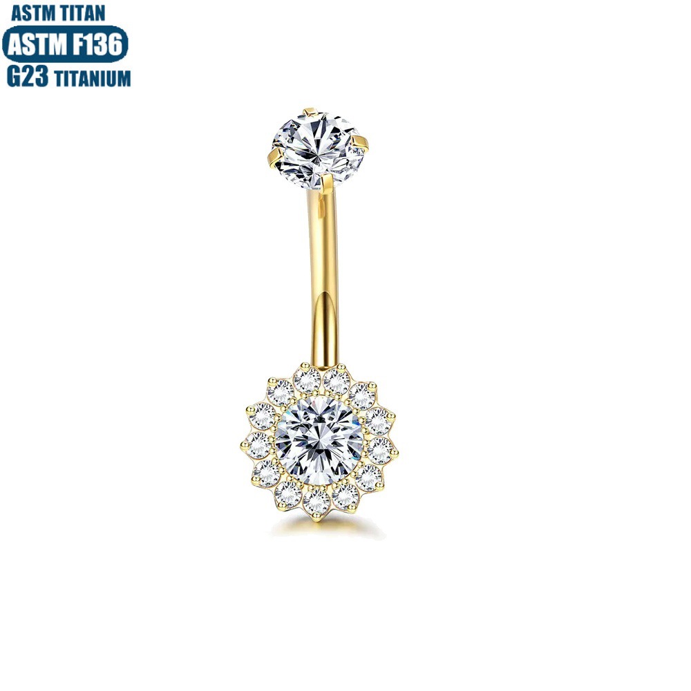 F136 Titanium Alloy Flower Shape Zircon Navel Claw Inner Thread Sexy Belly Ring Navel Piercing Jewelry - Image 3