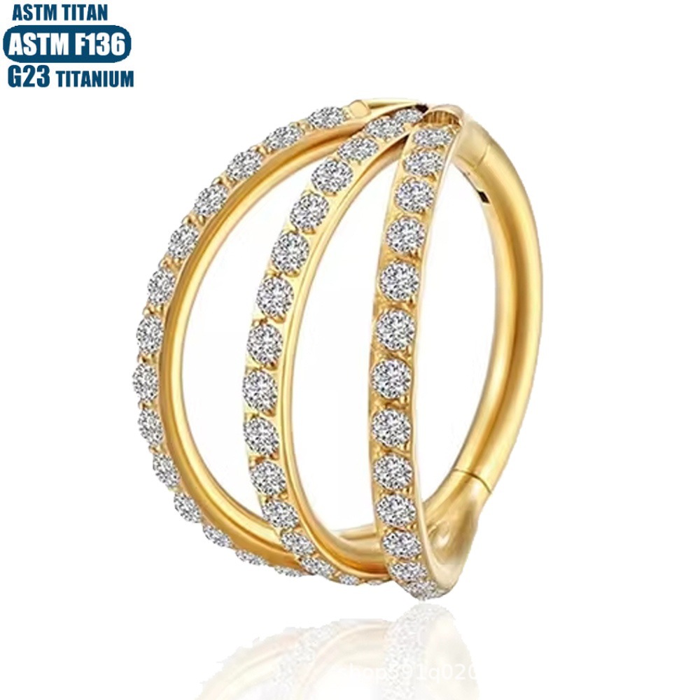 F136 Titanium Diamond-Encrusted Nose Ring, 3-Leaf Split Design Ear Hoop, Hinged Cartilage Stud Earrings, Full Diamond Fashion Ol Style - Image 3