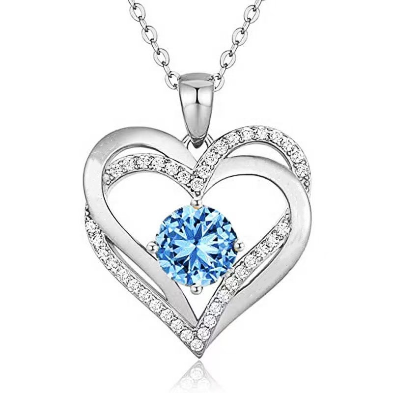 Love Eternal Heart Necklace for Women Birthday Gift Valentine's Day Pendant Jewelry Gold Blue Diamond - Image 5