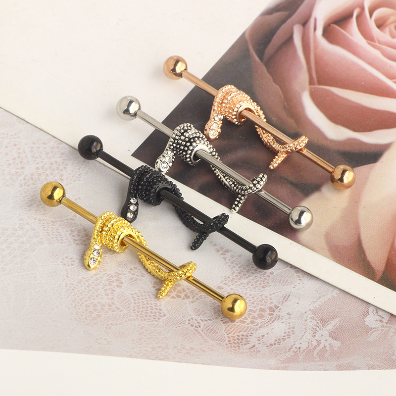 14G Snake Industrial Barbell Earrings Star Rose Gold with CZ Double Ear Hole Bridge Earring Piercing Jewelry 38mm - Image 2