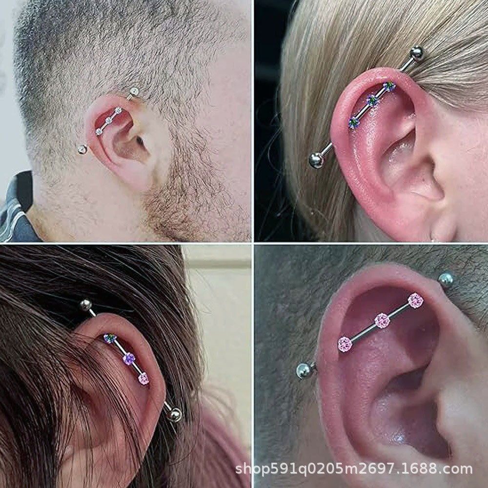 F136 Titanium Alloy Implant Grade Inner Spiral Tragus Ear Piercing Double-Ended Straight Rod with Zircon Ear Bridge Nail - Image 2