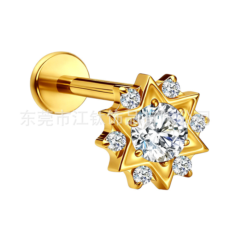 G23 Titanium Alloy Snowflake Six-Pointed Star Inlaid Zircon Ear Cartilage Stud Earring Body Piercing Jewelry - Image 5