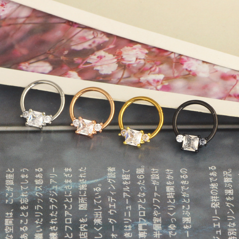 Rose Gold Star Nose Ring 1.2x10mm Stainless Steel Micro Inlay Nose Stud Septum Ear Piercing Jewelry Wholesale - Image 2