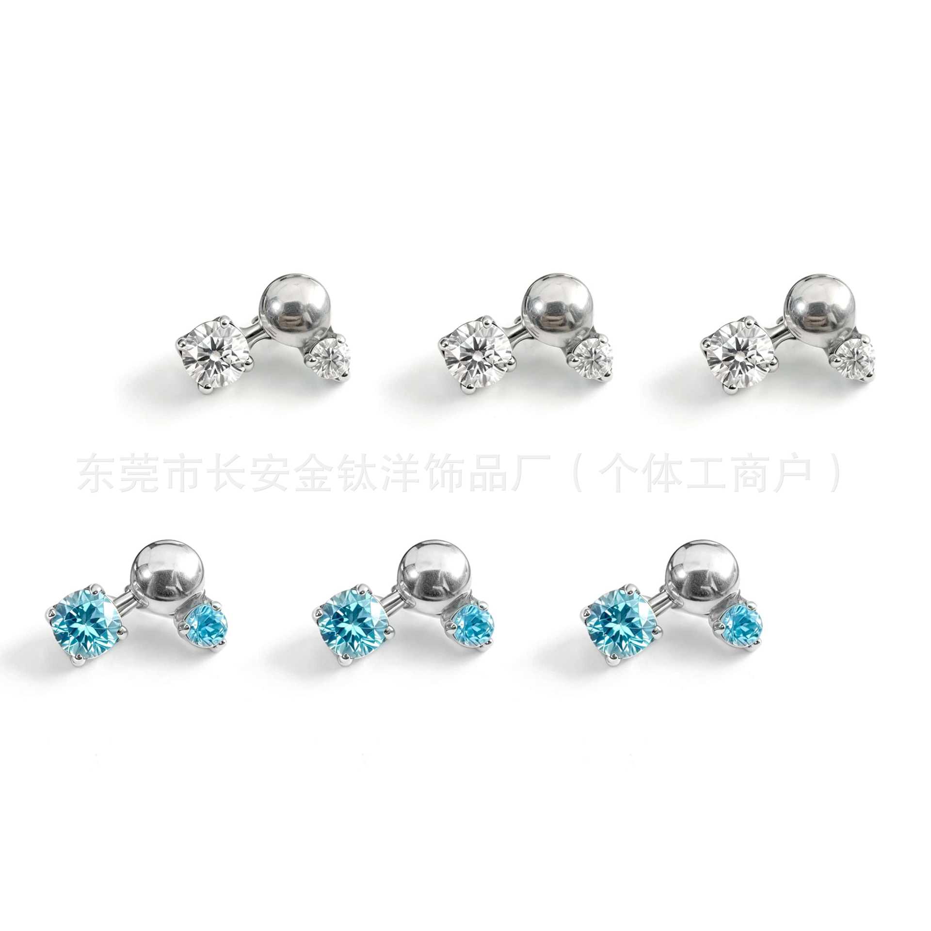 G23 Titanium 7-Shaped Round Zirconia Ear Studs, Bezel-Set Lip Studs, Nose Studs, Ear Cartilage Studs - Image 5