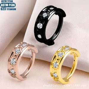 F136 Titanium Alloy Plum Blossom Zircon Earrings Piercing Nose Ring Seamless Closed Ring Nose Piercing Ornament Ring