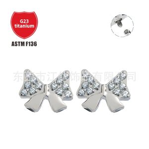 G23 Titanium Ear Bone Nail Bow Inlaid with Zircon Cross-Border Body Piercing Jewelry Ear Stud