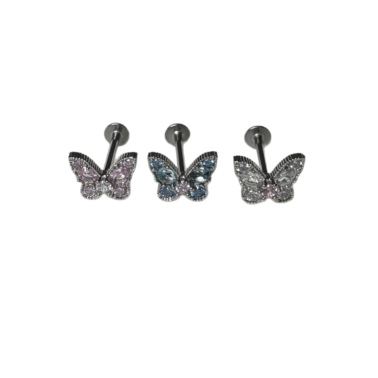 Blue Butterfly CZ 16G/18G Labret Stud 316L Surgical Steel Lip Piercing Jewelry for Women Men - Image 5