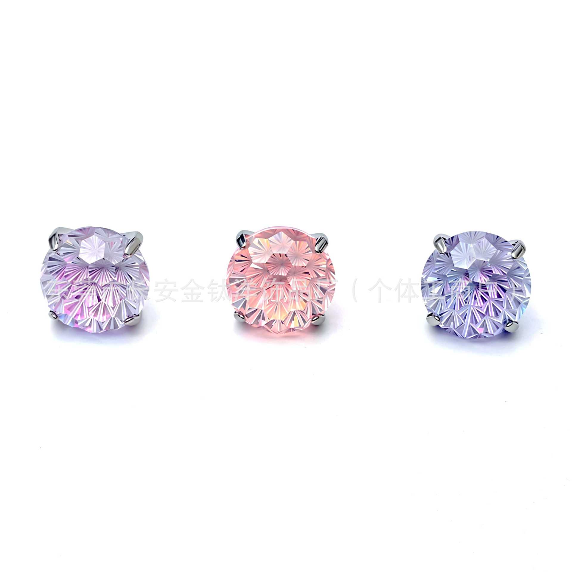F136 Titanium Round Base Claw-Set Fireworks Cut Gradient Lip Studs, Ear Studs, Ear Cartilage Studs - Image 2