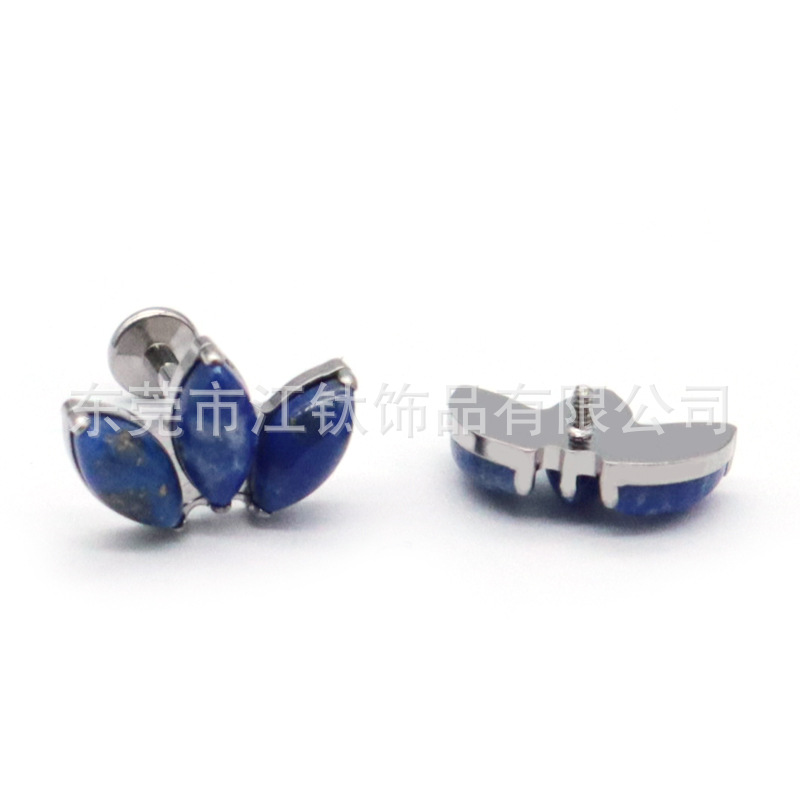 F136 Titanium Natural Stone Earrings Three Marquise Lip Studs - G23 Titanium Alloy Body Piercing Ear Cartilage Studs - Image 4