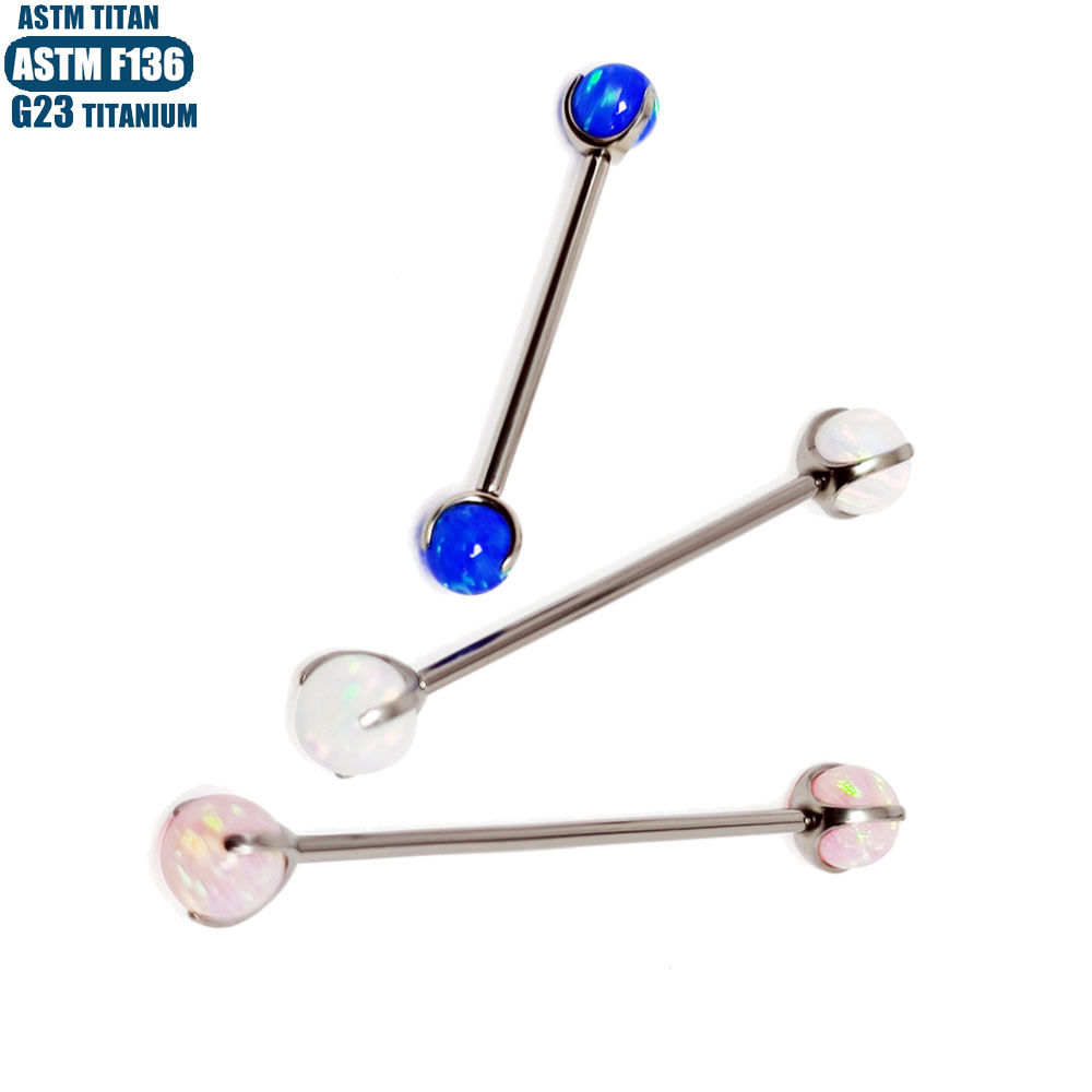 F136 Titanium Opal Lip Tongue Barbell 16G Internally Threaded Body Piercing Jewelry Straight Bar - Image 2