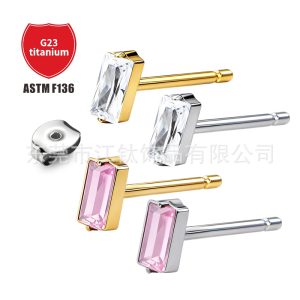 G23 Titanium ASTM F136 Ear Bone Nail Square Inlaid Zircon Butterfly Buckle Body Piercing Earring