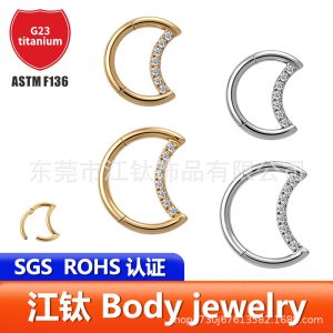 Jiangtai F136 Titanium Moon Zircon Nose Ring G23 Titanium Alloy Seamless Ring