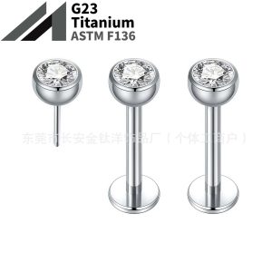 F136 Titanium Inlaid Screw Curved Lip Nail Nose Nail Ear Bone Nail G23 Titanium Alloy Piercing Jewelry