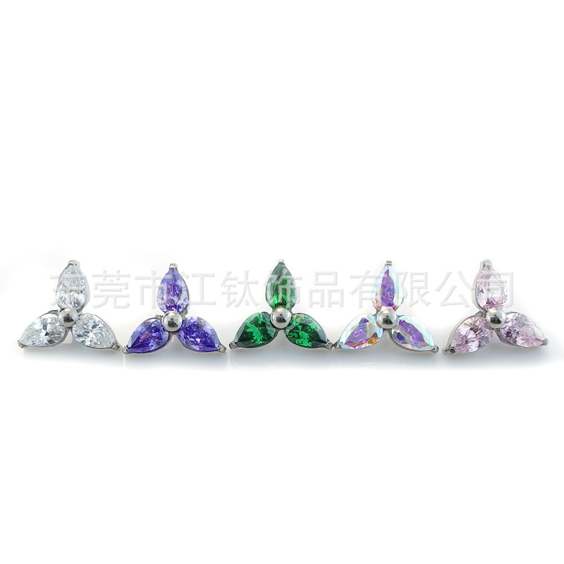 G23 Titanium Ear Nail Water Drop Clover Diamond Cartilage Stud Earring - Image 4