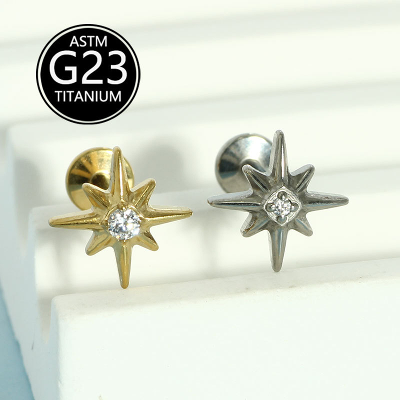 G23 Titanium Lip Stud Star Shape Elegant Autumn Winter Fashion Single Earring - Image 3