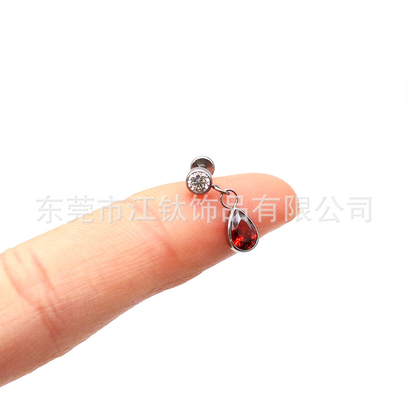 F136 Titanium Stud Earrings Water Drop Cylindrical Bag 5A Diamond Teardrop G23 Titanium Alloy Body Piercing Jewelry Ear Bone Stud - Image 4