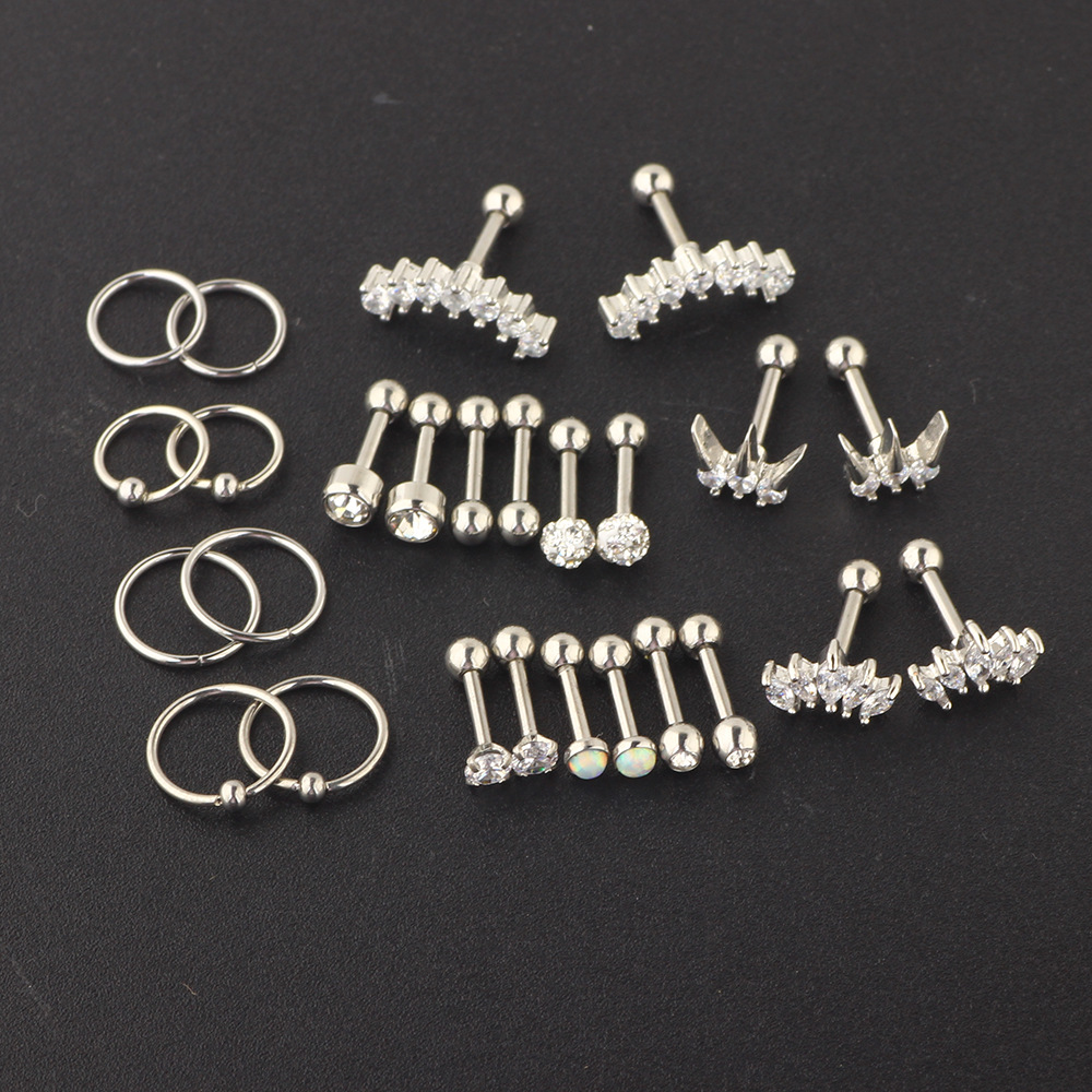Rose Gold Stainless Steel Diamond Geometric Earring Set for Women - Cartilage Stud Ear Bone Clip - Image 4