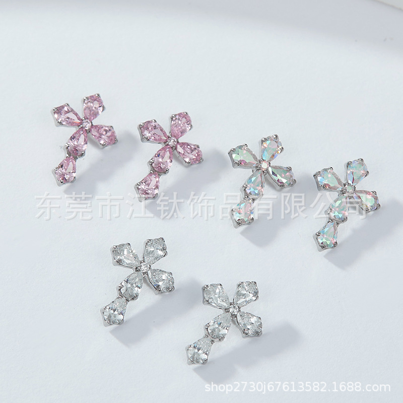 G23 Titanium Water Drop Cross Earring with 5A Zircon - 14G Cartilage Ear Bone Nail Piercing Jewelry - Image 2