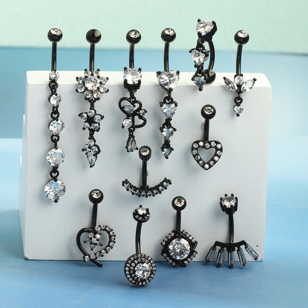 Hot Sale Zircon Black Series Butterfly Pendant Navel Ring 316L Surgical Steel Belly Button Piercing Jewelry - Image 2