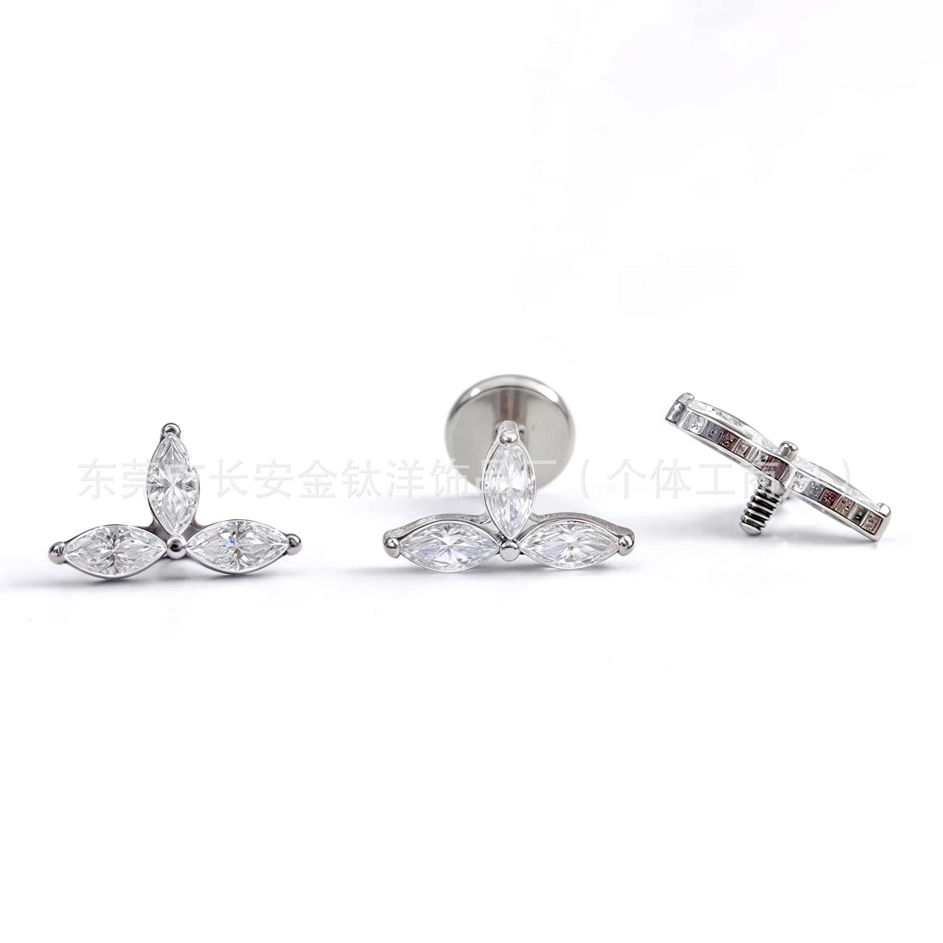 F136 Titanium Clover Earrings Marquise Zircon Ear Bone Nails Cochlear Nails Piercing Jewelry - Image 4