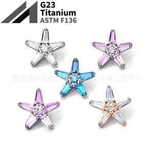 F136 Titanium Internal Thread Full Diamond Five-Pointed Star Zircon Ear Bone Nail Star G23 Titanium Alloy Piercing Jewelry