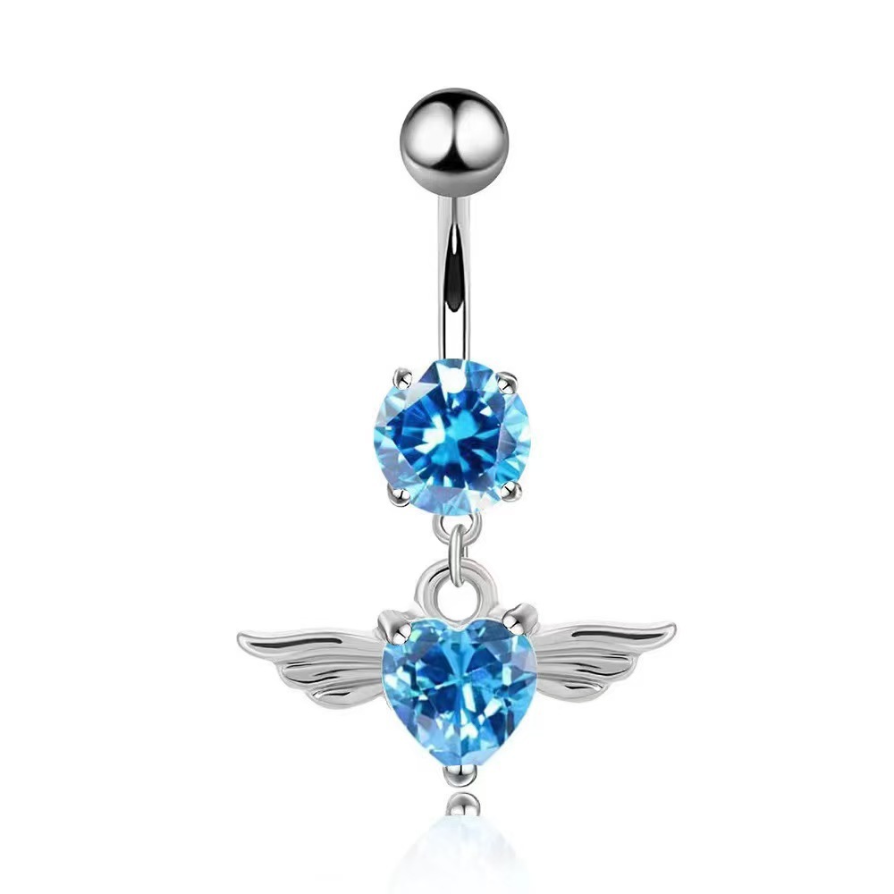 Angel Wings Heart-Shaped CZ Navel Ring Belly Button Piercing Jewelry Gold - Image 4