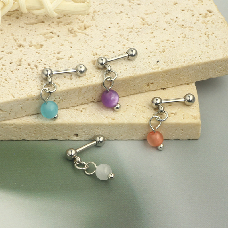 Peach Pink Candy Star Ear Bone Stud Round Bead Earring 2023 Trend Horse Steel Piercing - Image 3