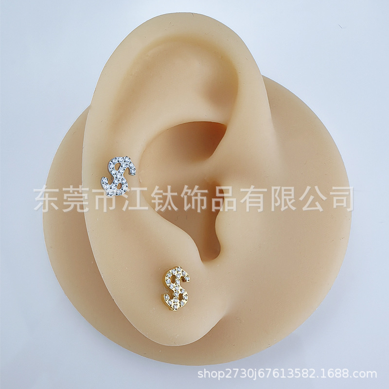 JT770 G23 Titanium Ear Bone Nail Dollar Inlaid Zircon Cross-Border Hot Selling Body Piercing Jewelry Ear Stud - Image 2