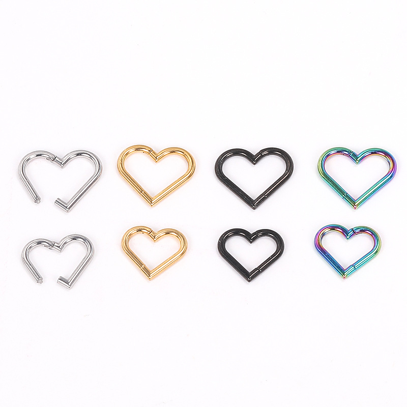Rose Gold Heart Nose Ring 316L Stainless Steel Hoop 1.2mmx10mm Nose Piercing Jewelry - Image 3