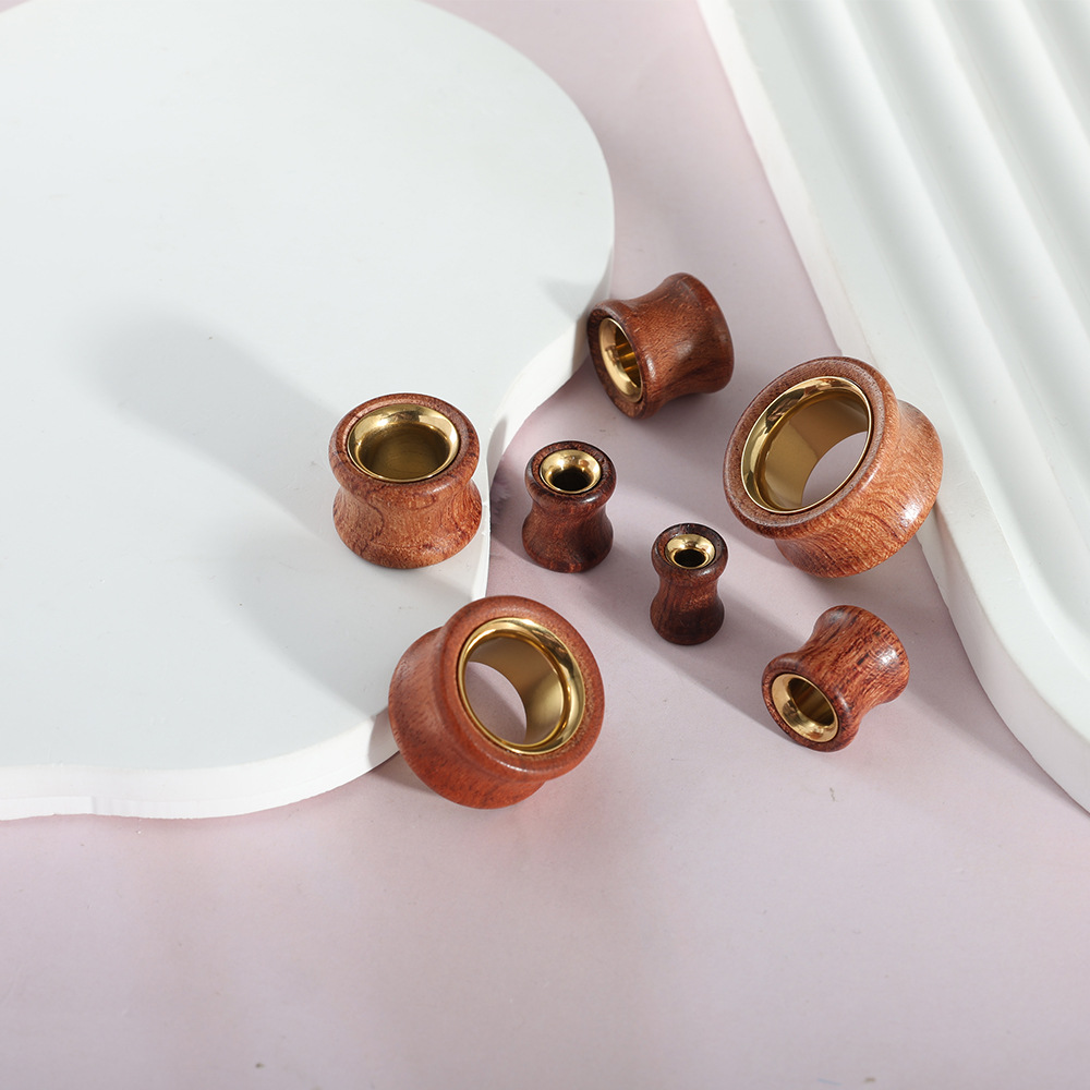 Wood Color Hollow Ear Cuff Expander Earring for Cartilage Piercing, 20mm, Stainless Steel, Geometric Ethnic Style - Image 2