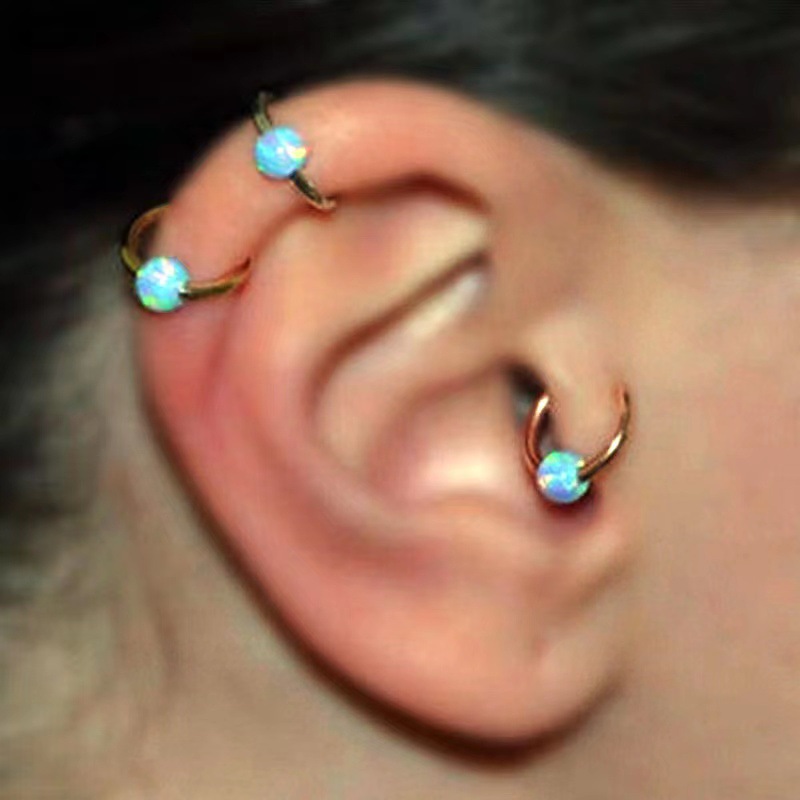G23 Titanium Opal Nose Ring Closed Hoop Earrings Nose Studs Ear Cuffs Piercing Jewelry - Image 3