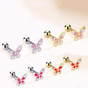 Drip Glaze Screw Small Butterfly Earrings Sweet Girly Twist Ball Ear Bone Nails 18K Gold Plated Copper Cartilage Studs