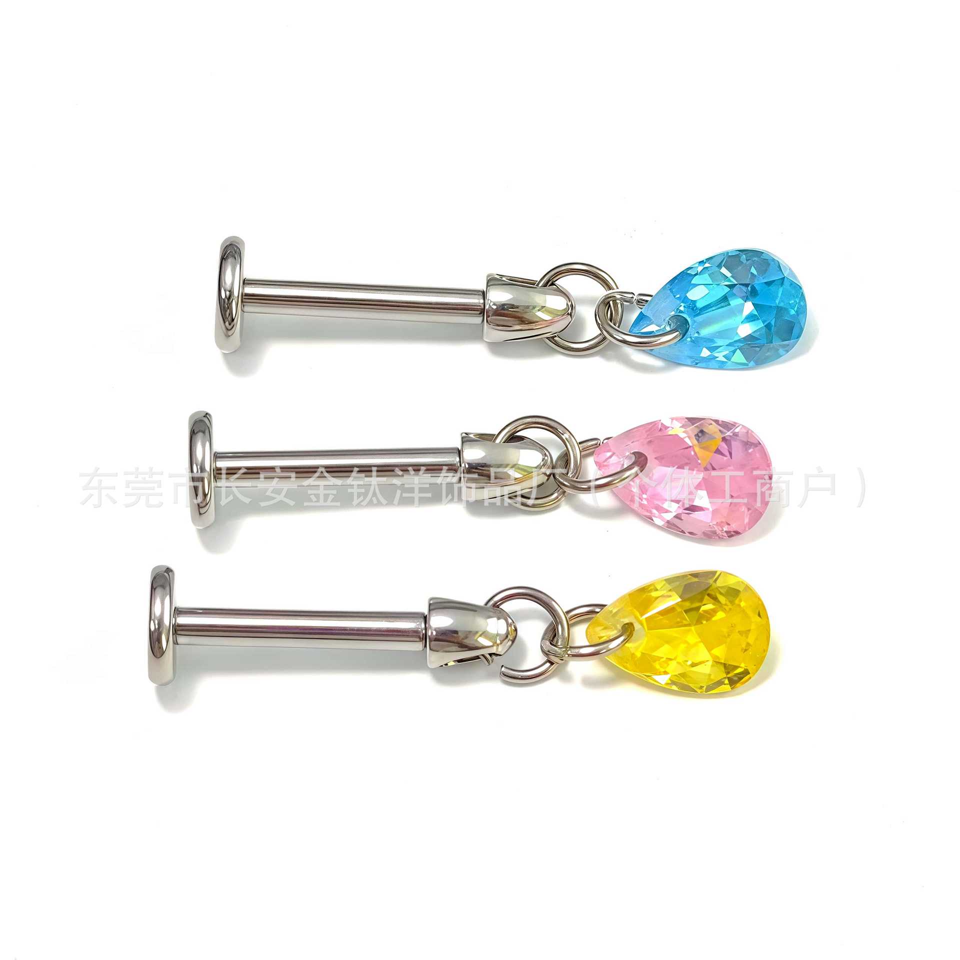 F136 Titanium Water Drop Pendant Ear Stud with Zircon - G23 Titanium Alloy Body Piercing Jewelry - Image 3