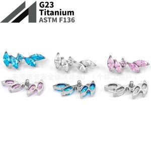 Titanium Horse Eye Leaf Zircon Lip Nail Nose Nail Ear Nail G23 Alloy Piercing Jewelry Ear Bone Nail Cochlear Nail