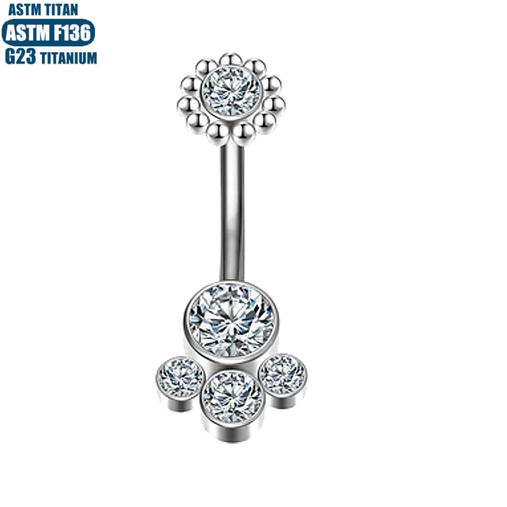 Titanium Alloy Navel Ring Spiral Internally Threaded Dangle Belly Button Jewelry Silver Geometric - Image 3