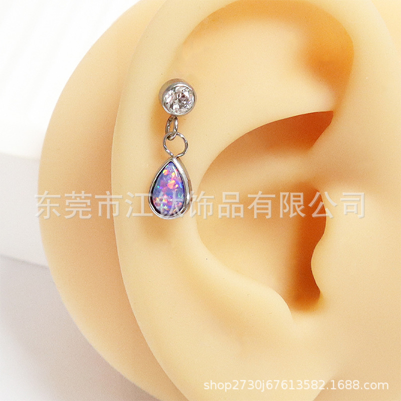 Opal Pear G23 Titanium Water Drop Stud Earrings Set - Cartilage Ear Bone Stud Body Piercing Jewelry - Image 2