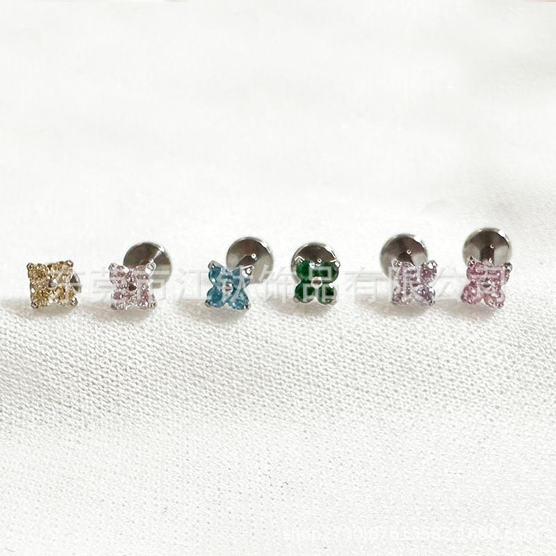 F136 Titanium Ear Studs Clover Petals Inlaid 5A Zircon Lip Nails G23 Titanium Alloy Body Piercing Jewelry Ear Bone Nails - Image 4
