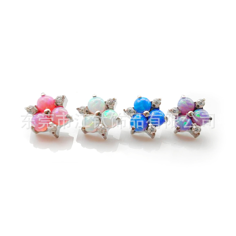 G23 Titanium Ear Stud Opal Inlaid Zircon Flower Cartilage Piercing Jewelry - Image 5