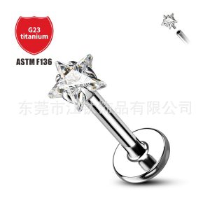 G23 Titanium Five-Pointed Star CZ Zircon Ear Cartilage Stud Earring Piercing Jewelry