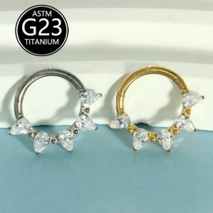 G23 Titanium Nose Ring 1.2x8mm CZ Inlay Nose Stud Hoop Piercing Jewelry for Women Men