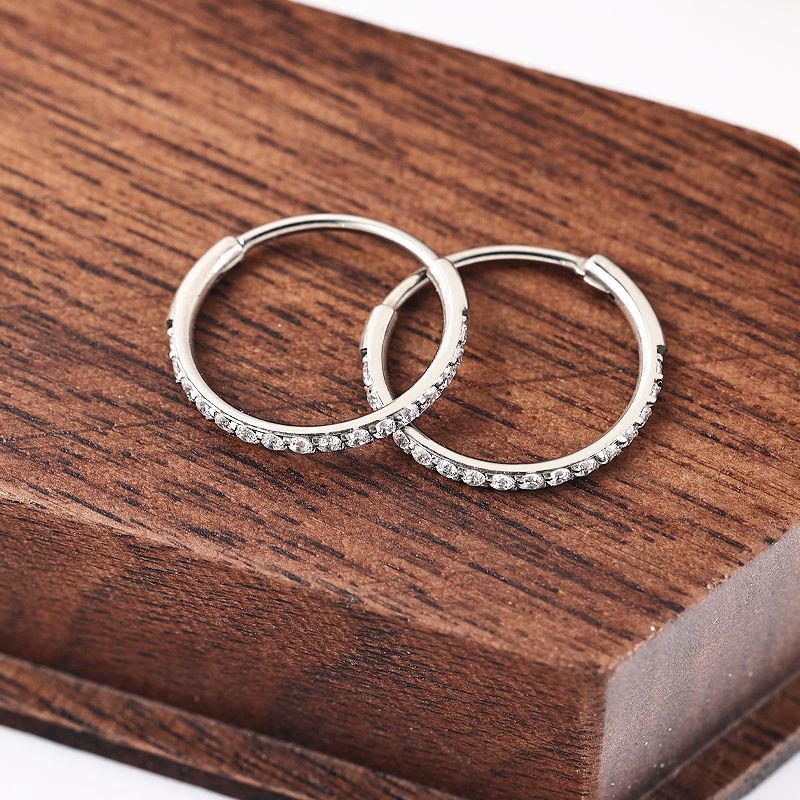 Zesen F136 Titanium Alloy One-Piece Diamond Earrings Carved with Zircon G23 Titanium Round Wire Earrings - Image 4