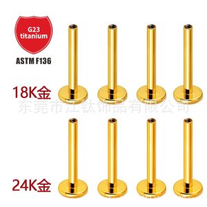G23 Titanium Flat-Bottom Lip Stud, 18K/24K Gold Electroplated, Internally Threaded, 1.2x10mm