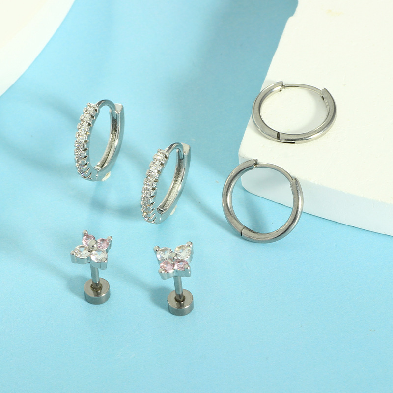 Stainless Steel Multi-Pierced Small Earrings Set - Elegant Star & Moon Ear Cuff for Women 2024 Summer Korean Style - Image 3