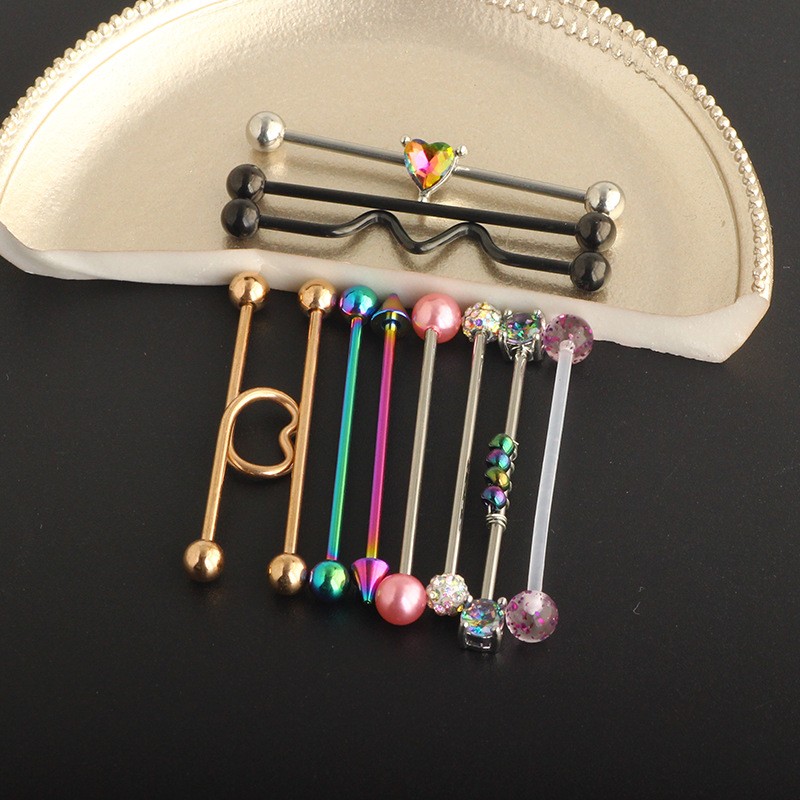 Industrial Barbell Earring Set - 11Pcs Stainless Steel Double Ear Hole Bridge Earrings - Image 3