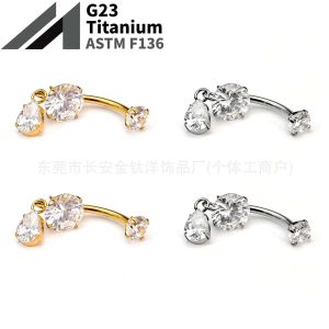 F136 Titanium Water Drop CZ Pendant Curved Barbell Belly Button Ring Navel Piercing G23 Titanium Alloy