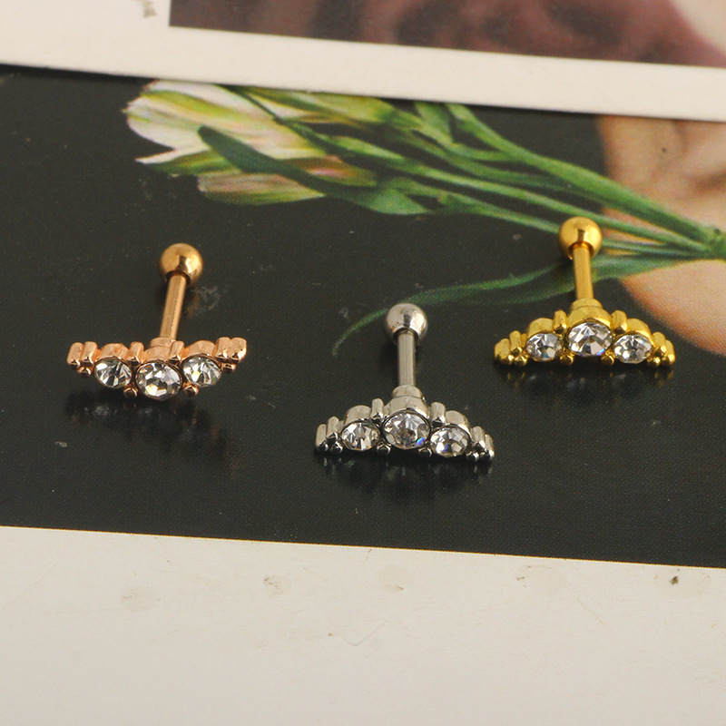 European American Stainless Steel Piercing Earrings Lip Nails Zircon Ear Bone Nails Korean Screw Ball Personalized Lip Nails - Image 5