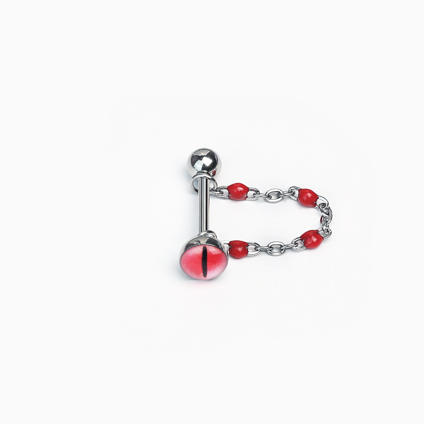 Slightly Tipsy Red Gradient Chain Tongue Barbell, 316L Surgical Steel Externally Threaded Tongue Piercing Jewelry for Party Lovers - Image 3